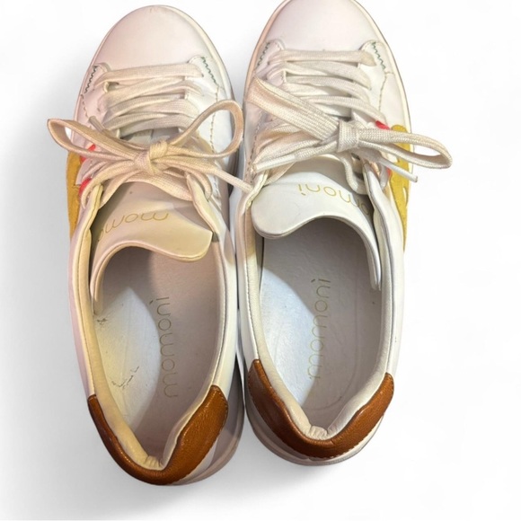 Momoni Venezia White Leather Sneakers 39 Yellow M Patch Retro Style Italian - Picture 5 of 6